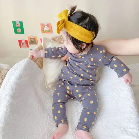 2023 Autumn New Children's Sleepwear Korean Casual Boys Girls Clothes Baby Kids Pajamas 2 Piece Loungewear Set For 3 6 9 12 18M