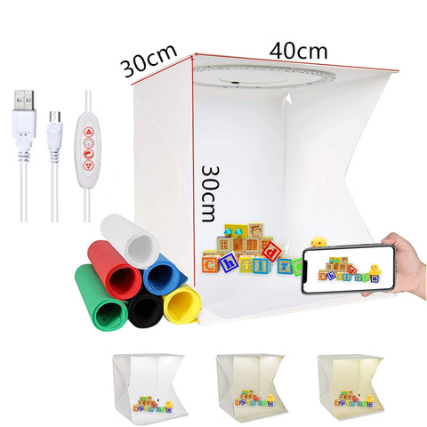 Upgrade Design 40*30cm Photo Studio Light Box Ring LED Photography Lightbox Photo Studio Shooting Tent Box Kit 6 Color Backdrop