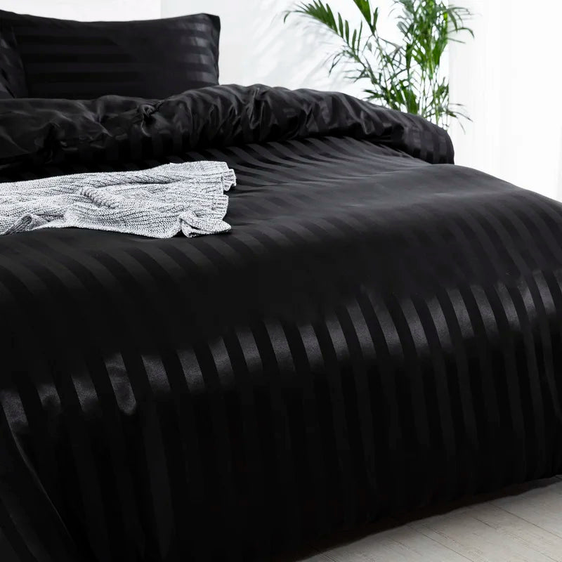 3 Pieces Satin Striped Duvet Cover Set