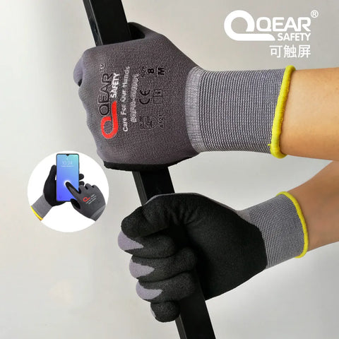 QEAR SAFETY General Purpose Micro Sandy Nitrile Rubber Palm Coated Work Gloves, Abrasion, Grip, Breathable Anti-hand-fatigue