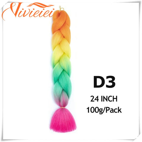 VIVIEIEI Synthetic Braiding Hair 24 Inch Jumbo Braid Ombre Jumbo Hair Extension for Women DIY Hair Braids Purple Pink Yellow Red