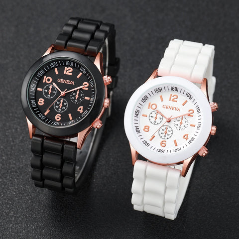 4pcs/set Fashion Couple Silicone Quartz Watch with Lover Beads Bracelet