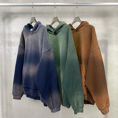 Solid Color Blanks plus fleece thicken spray-dyed aged hoodie