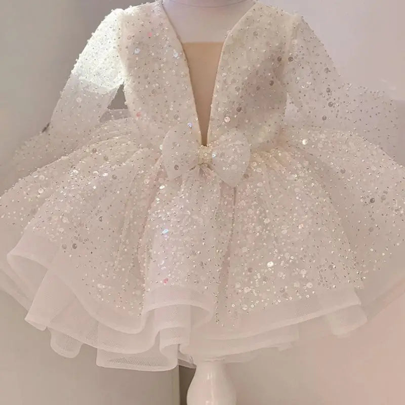 Flower Girl Dresses Cute Pink Glitter Sequined Shiny Puffy