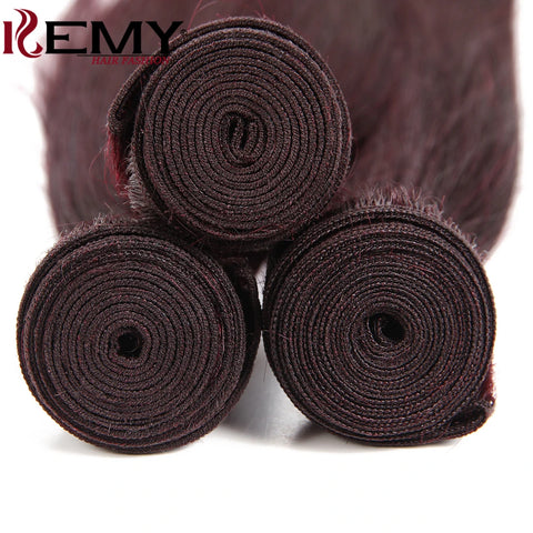 Brazilian Human Hair Weave Bundles 99J/Burgundy Pre-Colored Straight Human Hair Bundles Remy Hair Bundle Deals 1 PC KEMYHAIR