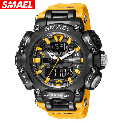 SMAEL Men Watch Sport Waterproof Stopwatch Digital Wristwatches Week Display Alarm Clock Quartz Analog Electronic Watches Male