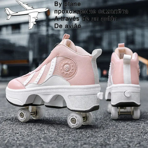 casual Roller Shoes Automatic Four-Wheel Dual-Purpose Roller Skates Skateboard Shoes