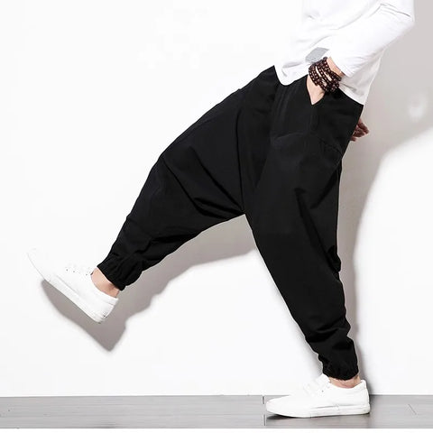 Streetwear Harem Pants Men Hip-hop Drop Crotch Cotton Joggers