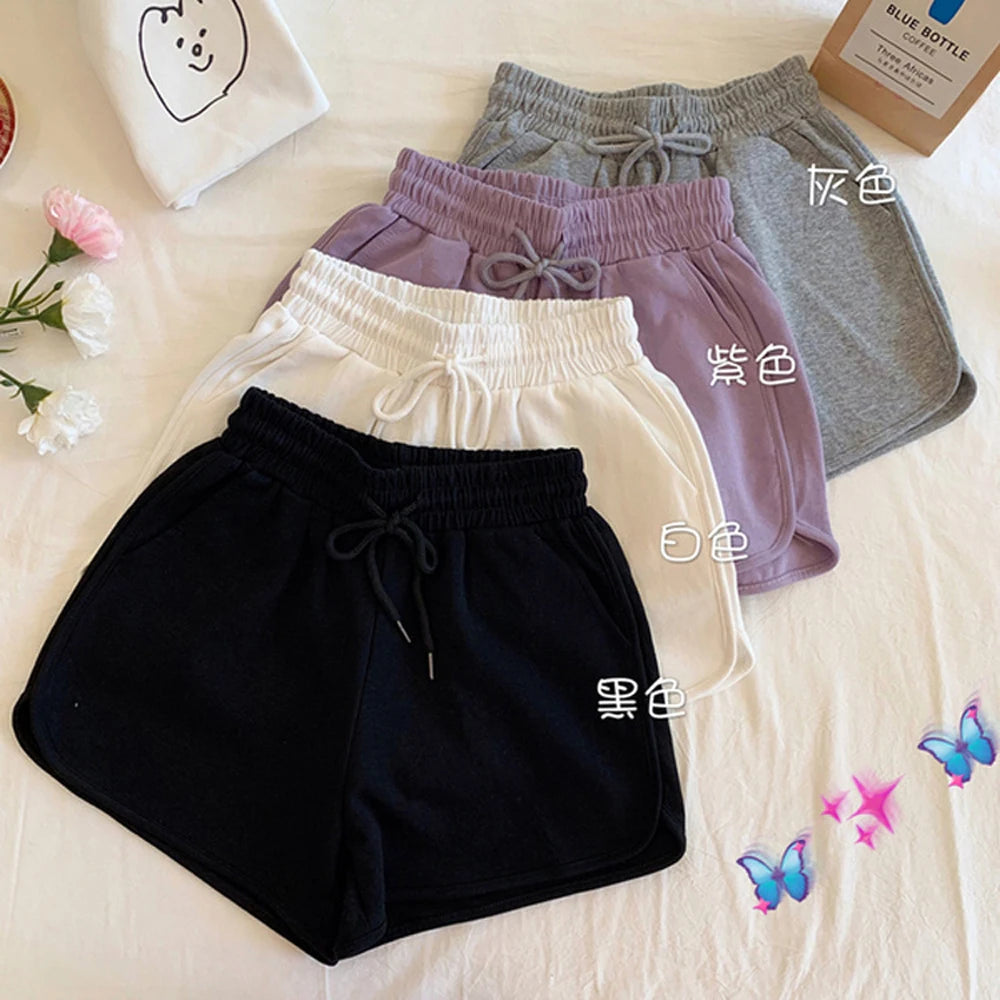 Women's Sports Shorts Summer Solid High Waist Drawstring Lace Up Black Shorts Women Fashion Casual Basic Short Pants CDPF-WYP-K5