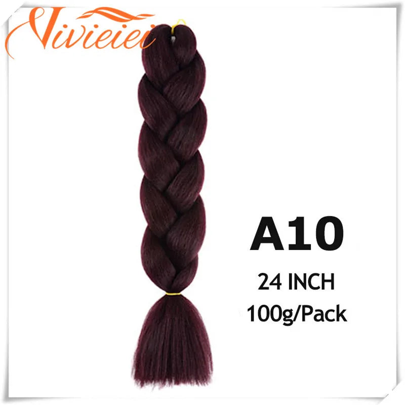 VIVIEIEI Synthetic Braiding Hair 24 Inch Jumbo Braid Ombre Jumbo Hair Extension for Women DIY Hair Braids Purple Pink Yellow Red