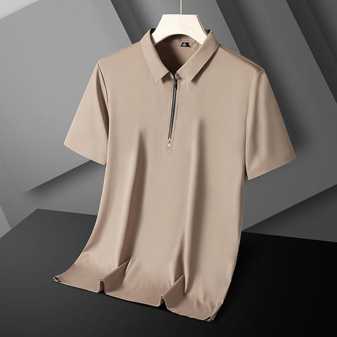 Summer Men Polo Shirt Cool Thin T Shirt Zipper