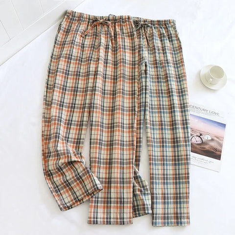 Cotton Newest Plaid Men's Pajama Pants for Summer Thin Large Size Home Lounge Pants and Shorts Casual Plaid Men's Shorts