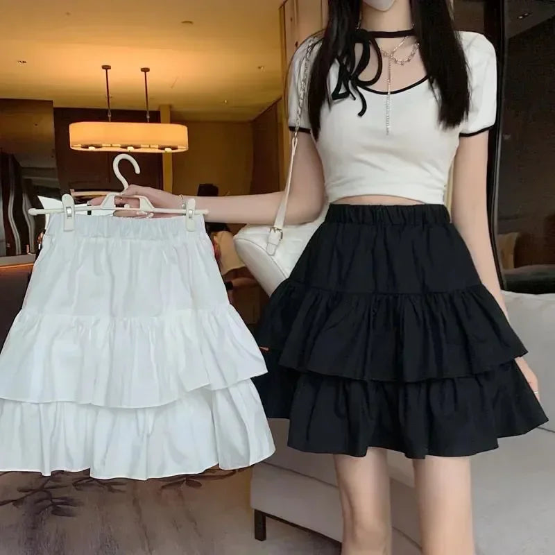 Women Cute Pleated Puffy Skirt Elastic Waist