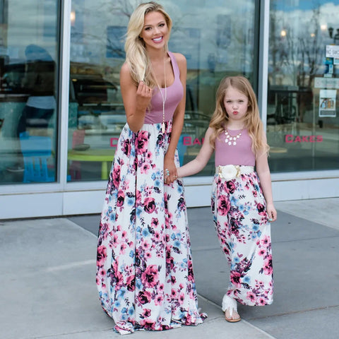 Printing Girl Summer Dress Matching Family Outfits