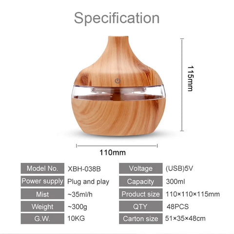 Wood Grain Ultrasonic Air Humidifier Aroma Essential Oil Diffuser Home Car Desktop Mist Maker Small Air Conditioning