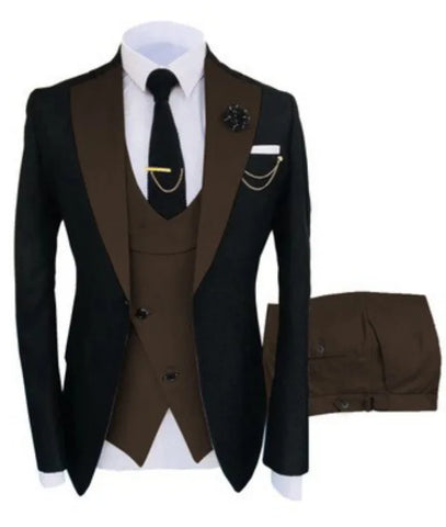 Men Suits 3 Pieces Tailored Best Man Groom Wedding Tuxedo Slim Fit Jacquard Two-color Blazer Jacket  Vest Pants Tuxedo Clothing