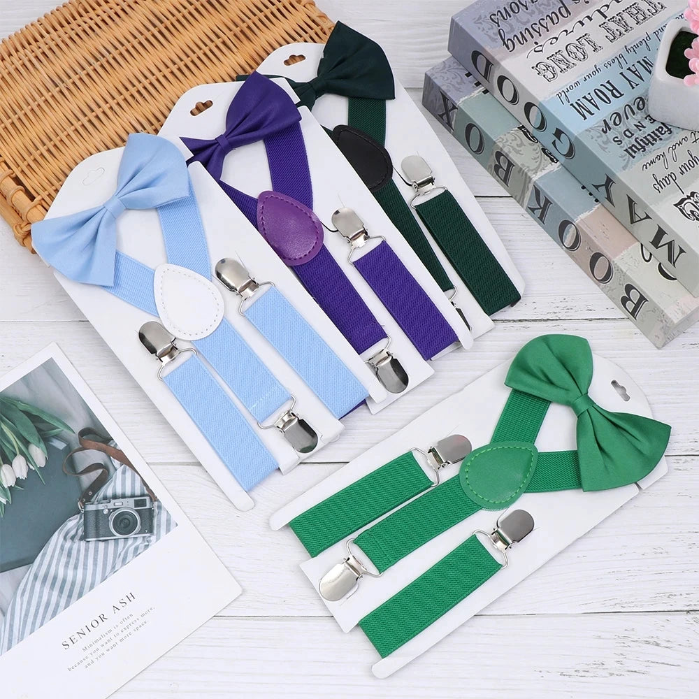 Kids Suspenders With Bowtie Fashion Tie Set Boys