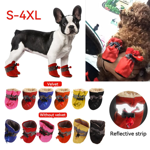 4pcs Antiskid Puppy Shoes Waterproof Winter Pet Dog Anti-slip Rain Snow Boots Footwear Thick Warm for Prewalkers Socks Booties