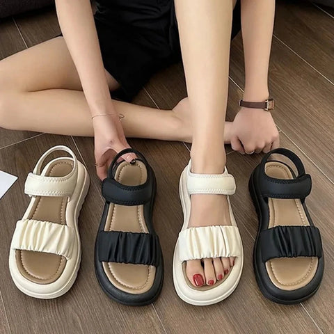 Girls Beach Sandals Beautiful Fold Pattern Babies Shoes Lovely Kids Outside Footwear Children's Non-slip Soft Bottom Footwear