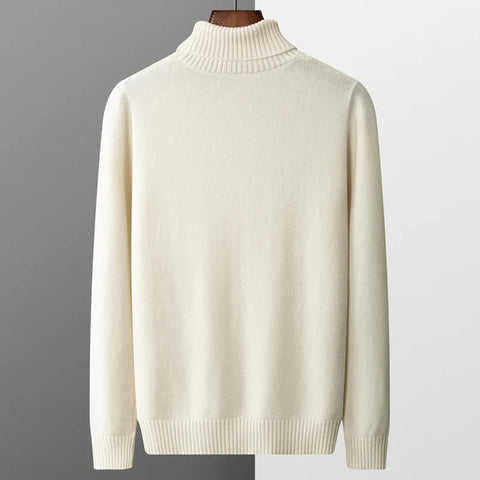 New autumn and winter 100% merino wool men's high-necked double-stranded thick jacquard pullover sweater knitted bottoming shirt