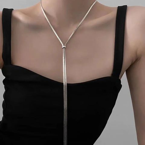 Fashion Imitation Pearl Rhinestone Necklace Stainless Steel Extra Long Drawstring Snake Tassel Metal Chain Women's Jewelry Gifts