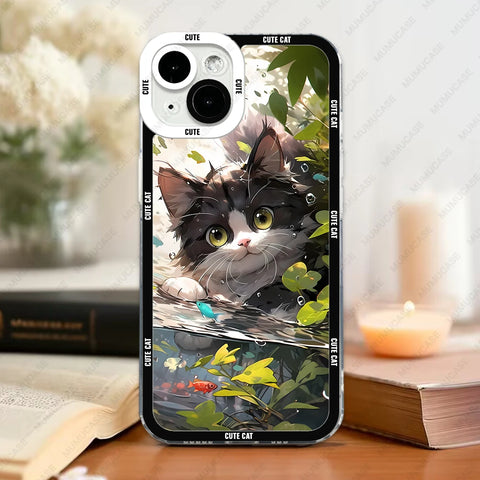 Phone Case For iPhone 15 14 13 Pro Max 12 Mini 11 XS X XR SE 7 8 Plus Soft Cover Cute Cat