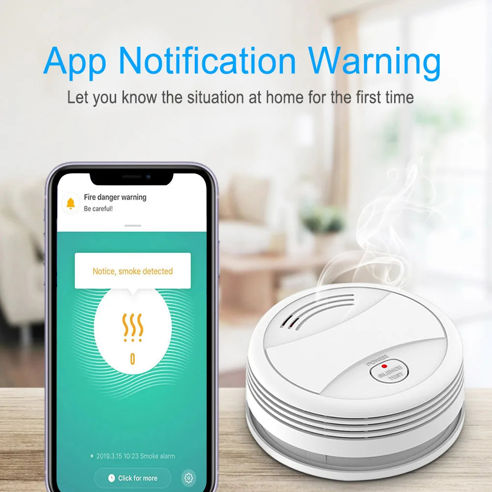 Tuya Smart Wifi Smoke Detector Fire Protection Home Security Alarm Sound Light Fire Alarm Home Security System Alarm APP Control