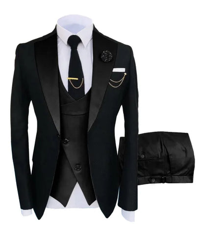 Men Suits 3 Pieces Tailored Best Man Groom Wedding Tuxedo Slim Fit Jacquard Two-color Blazer Jacket  Vest Pants Tuxedo Clothing