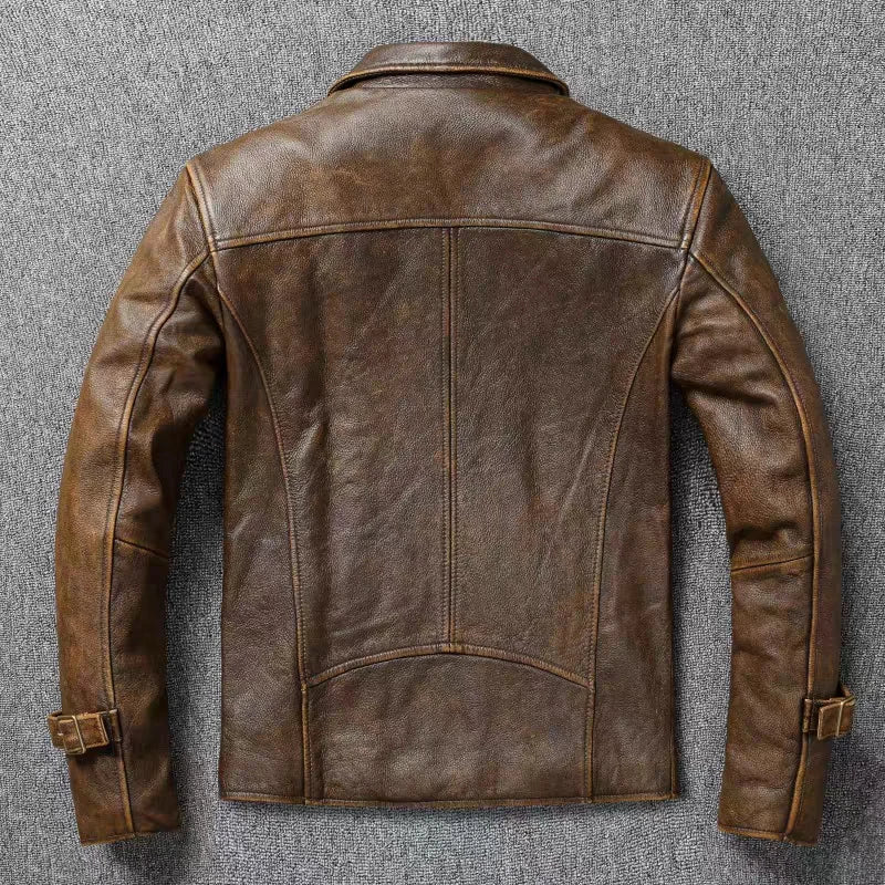 Men's Genuine Leather Jacket Natural Cowhide Hunting Jacket First Layer Cowhide American Retro Motorcycle Jacket Short Jacket