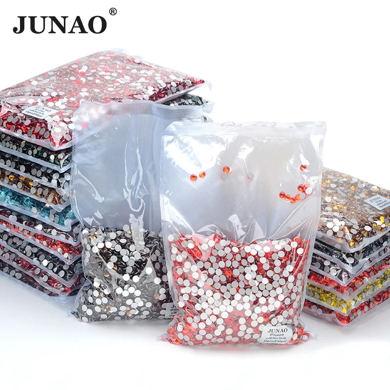 JUNAO 100Gross Bulk Packag SS6 SS10 SS12 SS16 SS20 SS30 AB Color Glass Rhinestones Non Hot Fix Flat Back Strass DIY Nail Stones