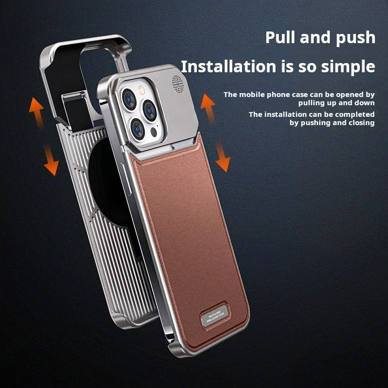 Luxury Leather Metal Phone Case For Iphone 13 14 15 Pro Max