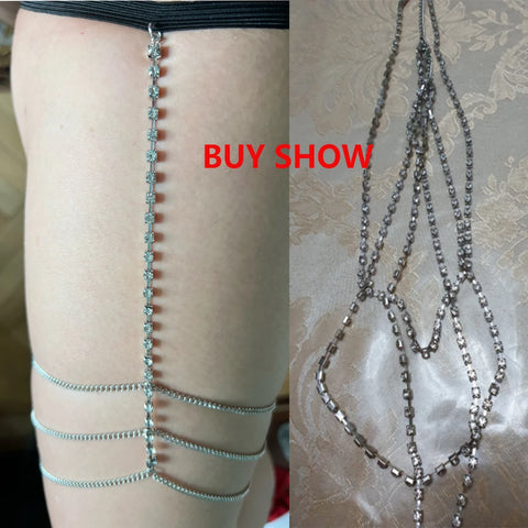 IngeSight.Z Sexy Rhinestones Leg Thigh Chain for Women Multilayer Shiny Crystal Silver Color Waist Body Chain Beach Jewelry