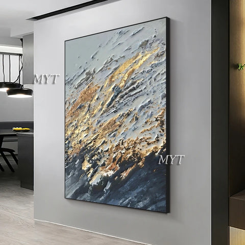 Abstract 3D Gold Thick Art Handmade Oil Painting Canvas Gold Paintings Wall Pictures Art Wall Artwork For Dining Room Unframed