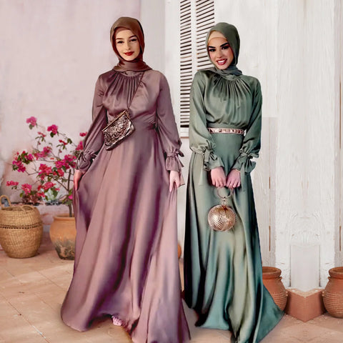 Fashion Abaya Dubai Turkish Kaftan Ramadan Eid Satin Loose Long Dress For Muslim Women Arab Female Dress Islamic  African