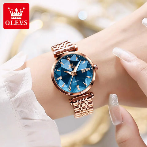 OLEVS Women's Watches Jewelry Quartz Watch Waterproof Stainless steel Strap Rose Gold Watch for Women Fashion Watch Bracelet Set