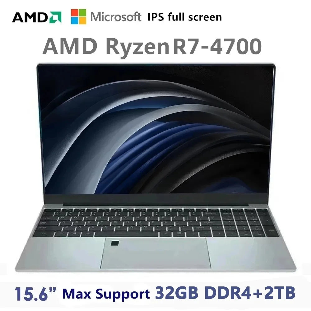 Gaming Laptop AMD R7 4700U 32GB DDR4 2TB SSD 5G Wifi Windows 11 Netbook Fingerprint Unlock HD Camera Protable Office Computer