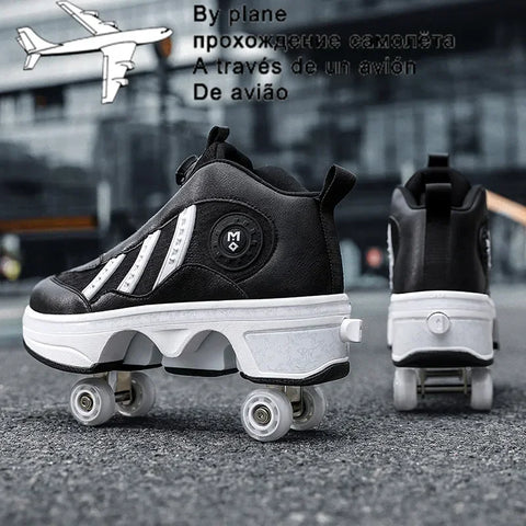 casual Roller Shoes Automatic Four-Wheel Dual-Purpose Roller Skates Skateboard Shoes