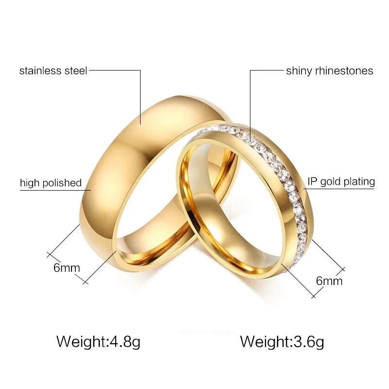 Gold Silver Color Wedding Bands Ring for Women Men Jewelry Stainless Steel Engagement Ring Couple Anniversary Gift Amazing Price