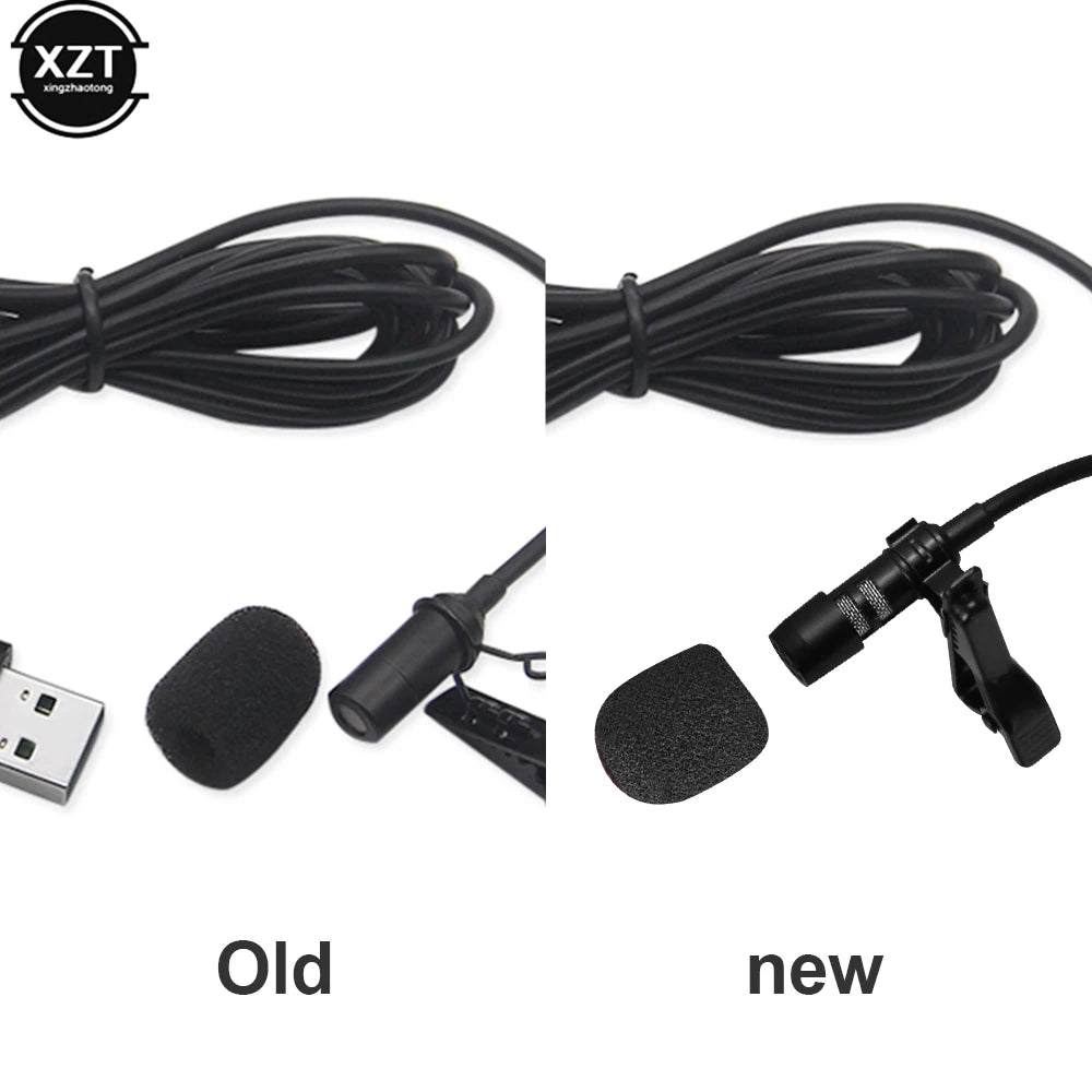 Laptop Live Recording USB Plug Mic 2m Portable Mini Clip-on Omni-Directional Stereo USB Mic Microphone Supplies for PC Computer