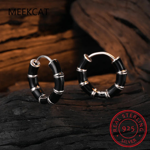 Black Enamel Hoop Earrings for Women