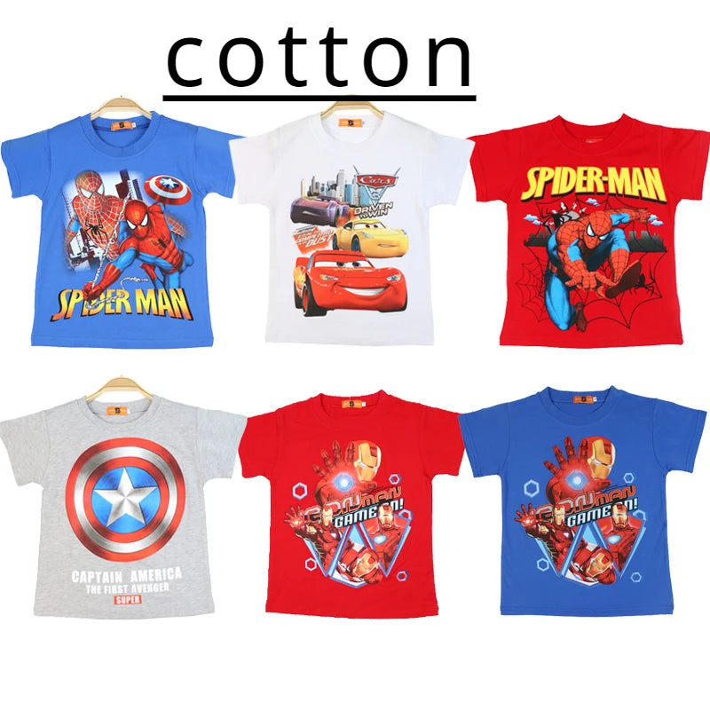 2024 Boy Cotton T-shirt Summer Short-sleeved Children's Cotton Baby Kids Clothes Spiderman McQueen Fashion 2-14 Year Tee Top