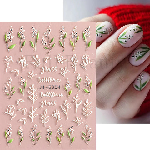 Gold Frame Nail Decals Cherry Blossom Manicure GLJI-5D05