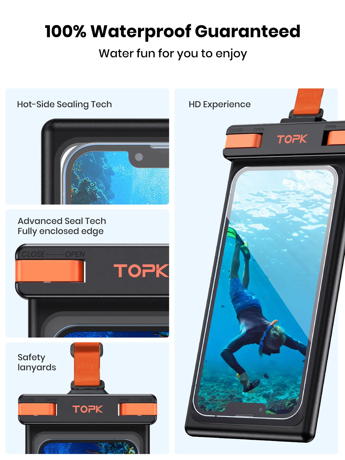 TOPK Waterproof Phone Pouch,[Underwater Screen Touchable] IPX8 Waterproof Phone Case Compatible for Mobile Phone Up to 7.0 inch