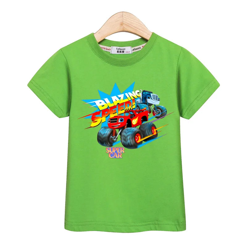 3-13T Baby Boys Monster Truck T-shirt Children Short Sleeved Cotton Clothing Summer Cartoon Shirt