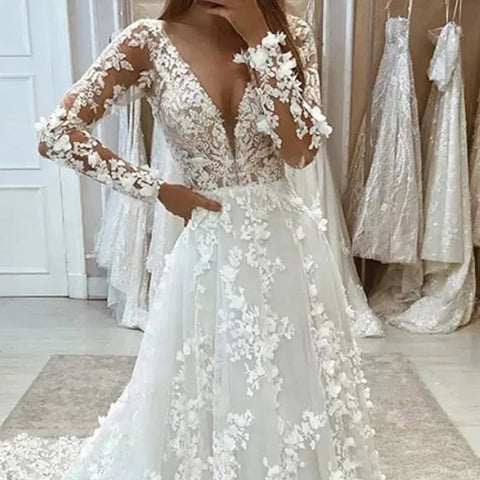 Exquisite Boho Lace Wedding Dresses V-Neck