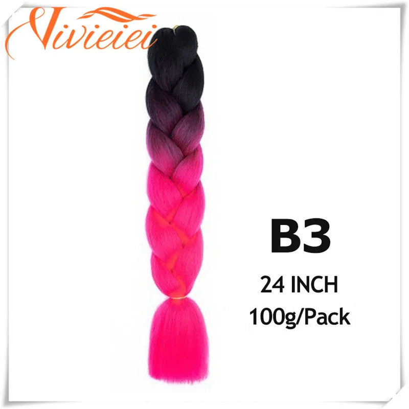 VIVIEIEI Synthetic Braiding Hair 24 Inch Jumbo Braid Ombre Jumbo Hair Extension for Women DIY Hair Braids Purple Pink Yellow Red