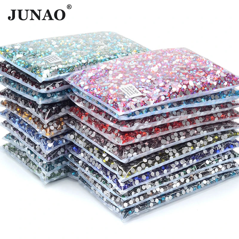 JUNAO 100Gross Bulk Packag SS6 SS10 SS12 SS16 SS20 SS30 AB Color Glass Rhinestones Non Hot Fix Flat Back Strass DIY Nail Stones