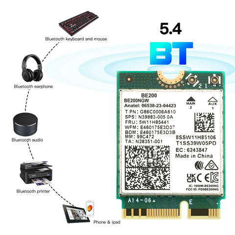 WiFi 7 For Intel BE200 Wireless Network Card Bluetooth 5.4 WiFi BE200NGW NGFF Adapter 802.11AX 2.4G/5G/6GHz for Win10/11 PC