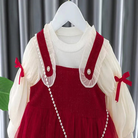 2024 new autumn spring  girl underwear vest dress top clothes 2pc  cotton children baby kids students  fashion  80-120 1-4y red