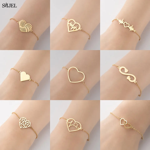 Minimalist Golden Love Heart Charm Bracelets Stainless Steel Tiny Heart Bracelets & Bangles Design Jewelry Birthday Gifts